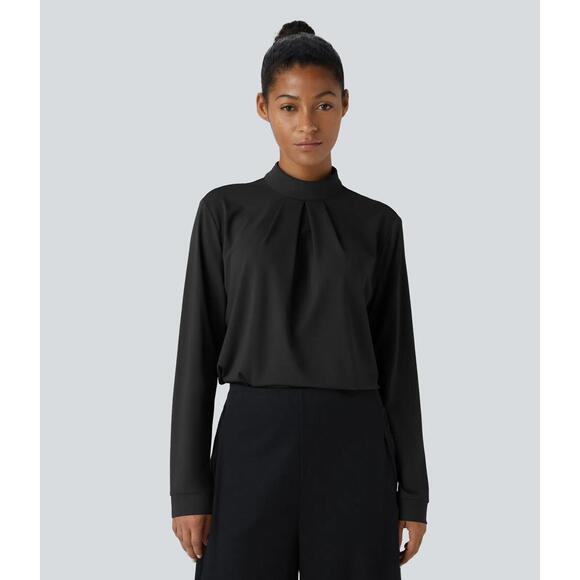 NWT Halara Stand Collar Back Long Sleeve Work Blouse Black M - Picture 11 of 13